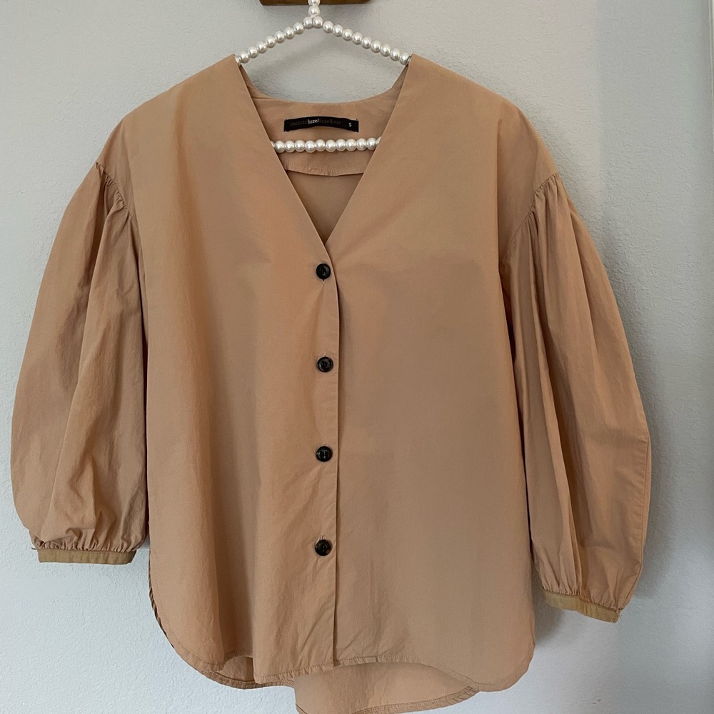 Hazel Tan 3/4 Sleeve Boxy Blouse | Size Small NWOT